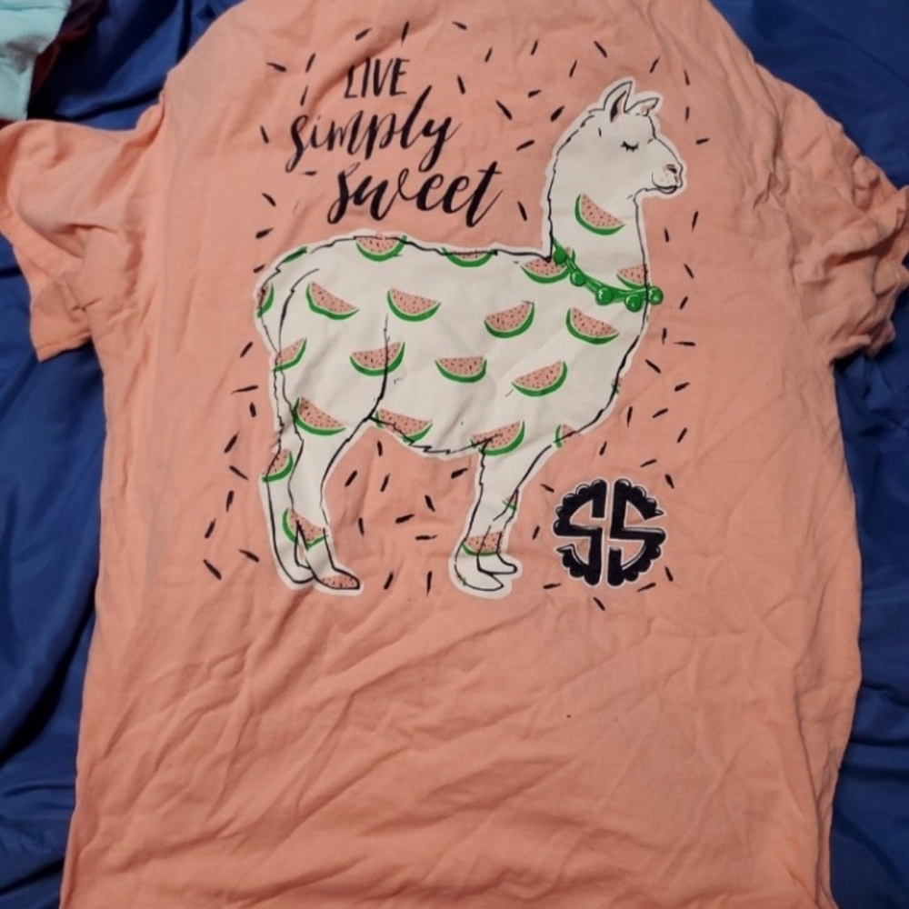 Simply Southern Kids' Coral Watermelon Llama Tee